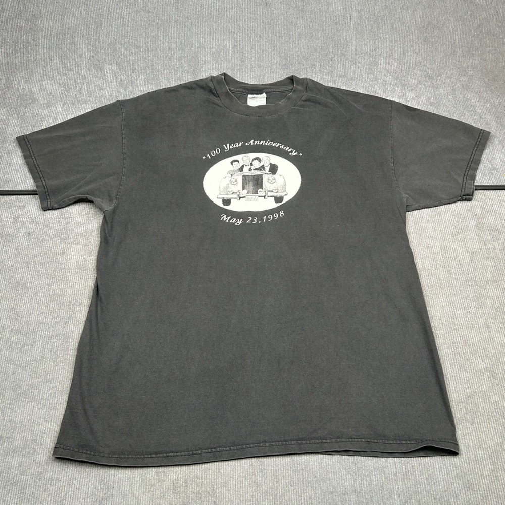 Hanes Beefy-T 100 Year Anniversary y2k T-Shirt Black Graphic Cotton Vintage 1998